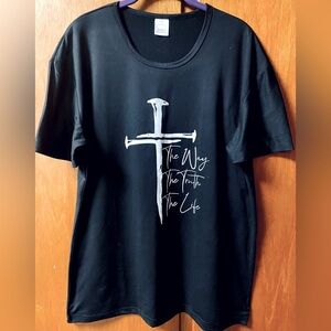 Three Nails Cross Black Graphic Top NWOT